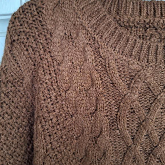 Unisex Oversized Cable Knit Sweater SzXL Long Sleeves Brown Loose Knit - Picture 2 of 8